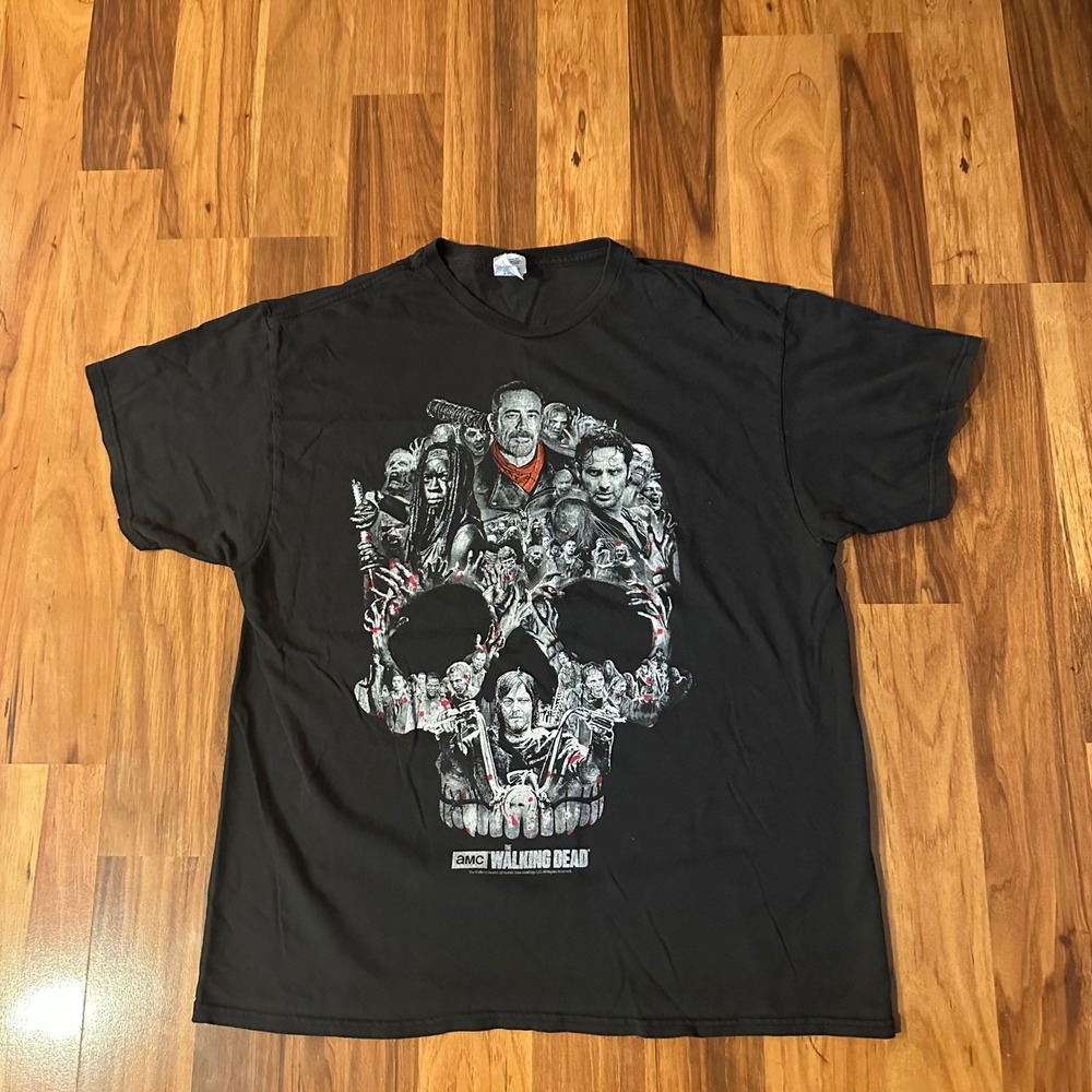 AMC The Walking Dead Skull Collage Graphic T-Shirt Mens XL Black Rick Daryl